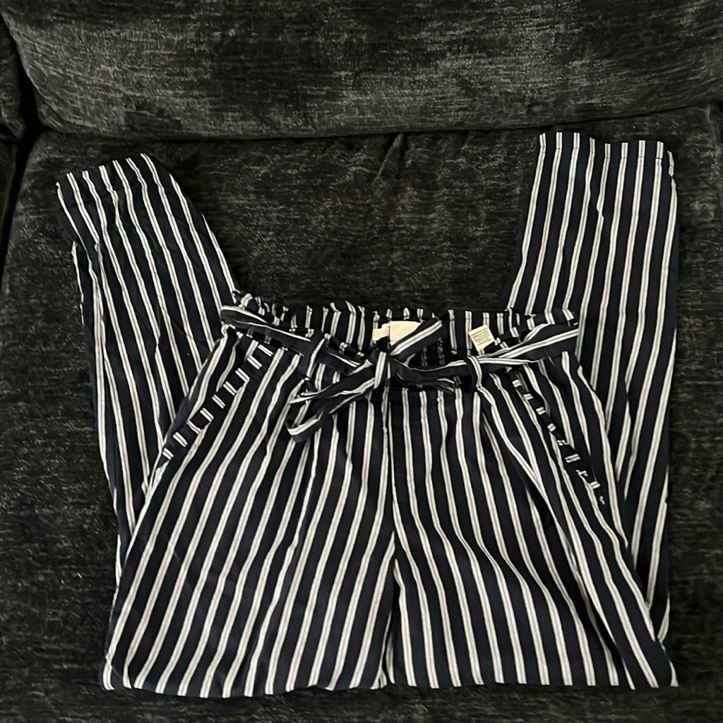 Blue And White Stripped Dress Pants With Tie In Front. Size 3. Gently Used.